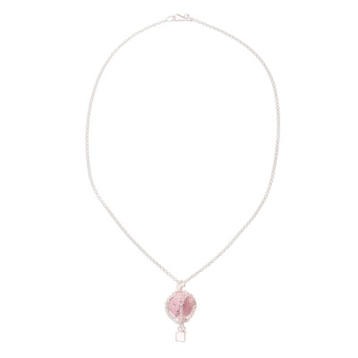 Halskette mit Rhodonit-Anhänger - Rosa Rhodonit-Perlen- und Sterlingsilber-Anhänger-Halskette