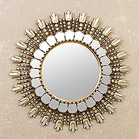 Wood wall mirror, 'Elegant Rays' - Artisan Crafted Wood Wall Mirror from Peru