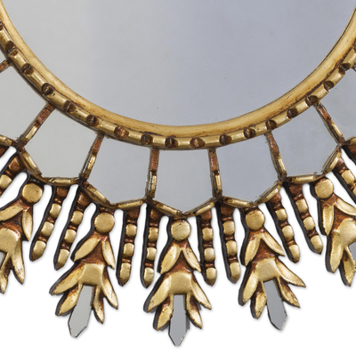 Wood wall mirror, 'Golden Blaze' - Colonial Bronze Leaf Wood Wall Mirror from Peru