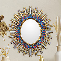 Espejo de pared de vidrio pintado al revés, 'Luxurious Arrangement' - Espejo de pared de cristal pintado al revés floral
