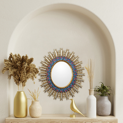 Reverse-painted glass wall mirror, 'Luxurious Arrangement' - Floral Reverse-Painted Glass Wall Mirror