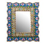 Reverse-painted glass wall mirror, 'Beautiful Arrangement' - Floral Motif Reverse-Painted Glass Wall Mirror
