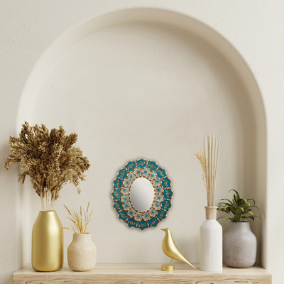 Reverse-painted glass wall mirror, 'Colonial Arrangements' - Hand-Painted Floral Wall Mirror