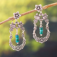 Chrysocolla dangle earrings, 'Nature's Sound' - Bird-Themed Chrysocolla Dangle Earrings from Peru