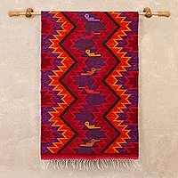 Wool tapestry, 'Hummingbird Geometry' - Hummingbird Motif Geometric Wool Tapestry from Peru