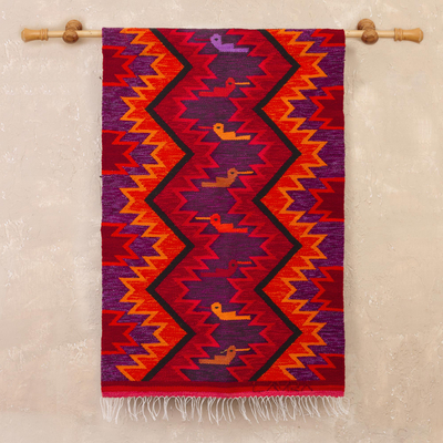 Wool tapestry, Hummingbird Geometry