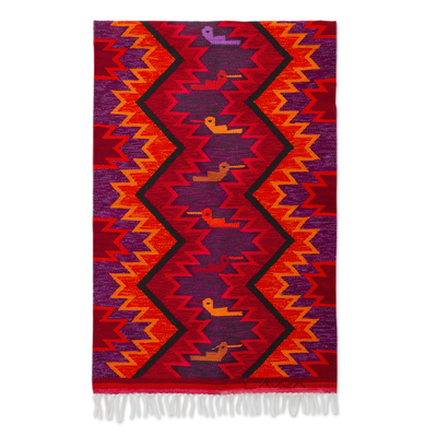 Hummingbird Motif Geometric Wool Tapestry from Peru