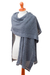Alpaca blend shawl, 'Andean Delight in Azure' - Alpaca Blend Shawl in Solid Azure from Peru