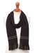 Alpaca blend scarf, 'Simplicity' - Black Alpaca Blend Scarf with Umber Stripes from Peru