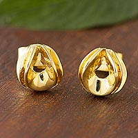 Gold plated sterling silver stud earrings, 'Fascinating Forms' - Modern Gold Plated Sterling Silver Stud Earrings from Peru
