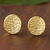 Gold plated sterling silver stud earrings, 'Magnetic Attraction'