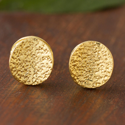 Gold plated sterling silver stud earrings, 'Magnetic Attraction' - Contemporary Gold Plated Sterling Silver Stud Earrings