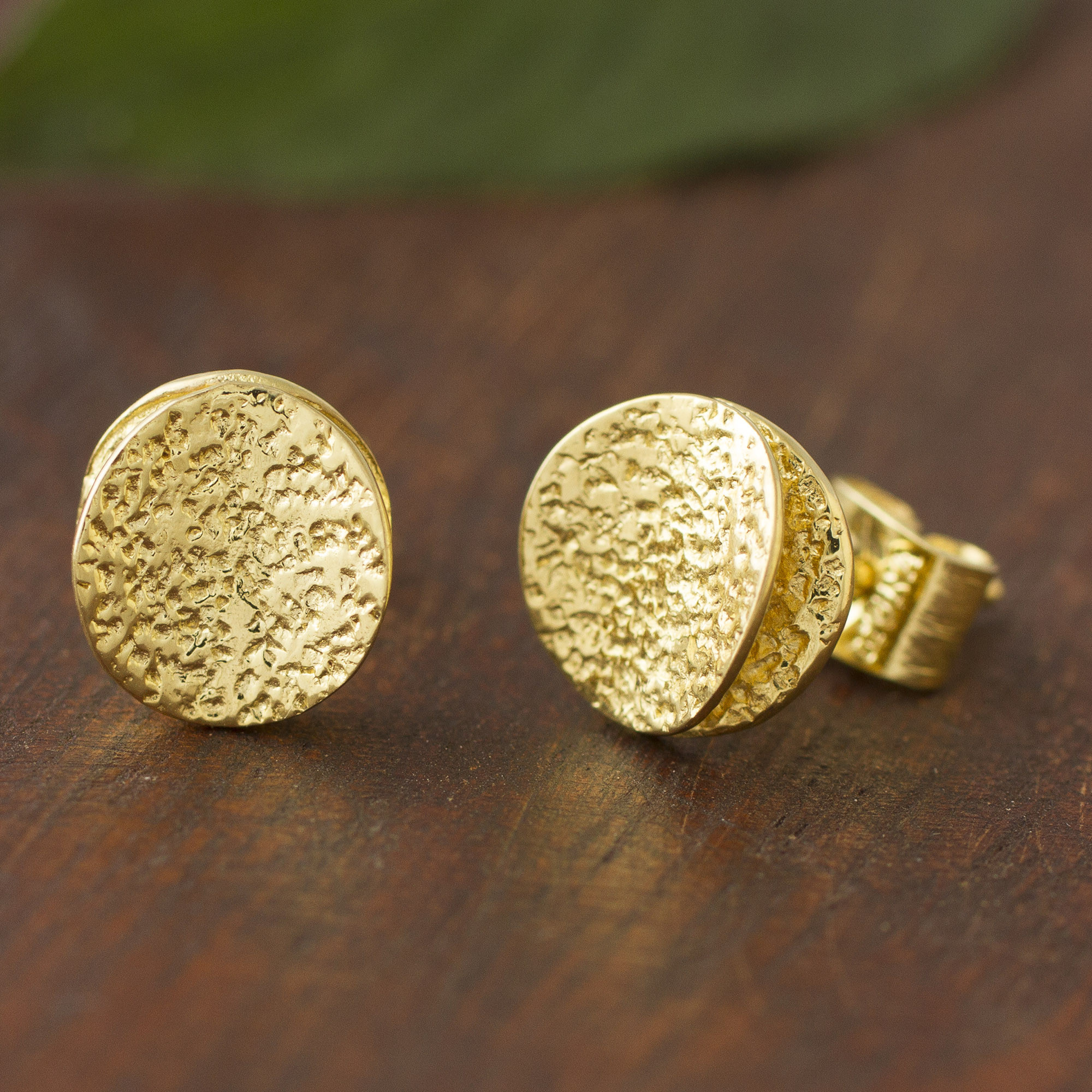Contemporary Gold Plated Sterling Silver Stud Earrings