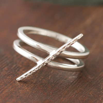 Sterling silver cocktail ring, 'Textured Bar' - Sterling Silver Textured Bar Cocktail Ring from Peru