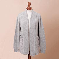 Alpaca blend cardigan, 'Comfortable Stroll in Grey' - Grey Long Sleeve Shawl Collar Alpaca Blend Knit Cardigan