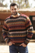 Men's 100% alpaca pullover, 'Autumnal Andes' - Men's Striped 100% Alpaca Pullover Sweater from Peru (image 2) thumbail