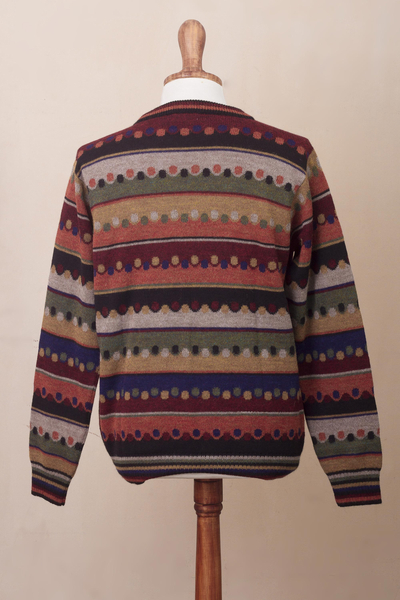 Men's 100% alpaca pullover, 'Autumnal Andes' - Men's Striped 100% Alpaca Pullover Sweater from Peru