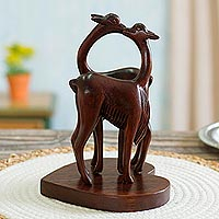 Wood sculpture, 'Enamored Vicuñas' - Romantic Vicuña-Themed Wood Sculpture from Peru