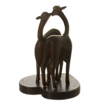 Wood sculpture, 'Enamored Vicuñas' - Romantic Vicuña-Themed Wood Sculpture from Peru