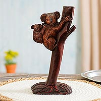 Wood sculpture, 'Koala Mother' - Cedar Wood Koala Mother Sculpture from Peru