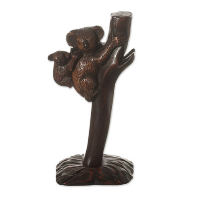 Wood sculpture, 'Koala Mother' - Cedar Wood Koala Mother Sculpture from Peru