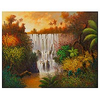 'Natural Spectacle' - Signed Impressionist Painting of a Peruvian Waterfall