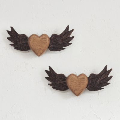 Wood wall art, Hearts with Wings (pair)