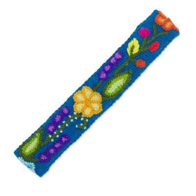 Wool headband, 'Teal Garden' - Embroidered Floral Wool Headband in Teal from Peru