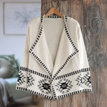 100% alpaca cardigan, 'Dark Geometry' - Geometric 100% Alpaca Cardigan Crafted in Peru