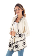 100% alpaca cardigan, 'Dark Geometry' - Geometric 100% Alpaca Cardigan Crafted in Peru