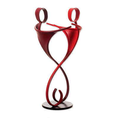 Steel sculpture, 'Friends Forever in Red' - Friendship-Themed Steel Sculpture in Red from Peru