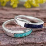 Sodalite and amazonite band rings, 'Dual Enchantment' (pair) - Sodalite and Amazonite Band Rings from Peru (Pair)