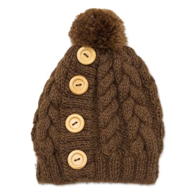 Alpaca blend hat, 'Lovely Cable in Chestnut' - Cable Pattern Alpaca Blend Hat in Chestnut from Peru