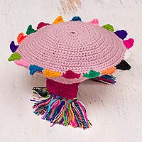 Alpaca blend chullo hat, 'Inca Festival in Blush' - Crocheted Alpaca Blend Chullo Hat in Blush from Peru