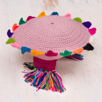 Chullo-Mütze aus Alpaka-Mischung - Gehäkelte Chullo-Mütze aus Alpakamischung in Blush aus Peru