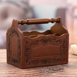 Leather and wood magazine holder, 'Colonial Reader' - Colonial Leather and Wood Magazine Holder from Peru