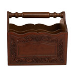 Leather and wood magazine holder, 'Colonial Reader' - Colonial Leather and Wood Magazine Holder from Peru