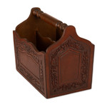 Leather and wood magazine holder, 'Colonial Reader' - Colonial Leather and Wood Magazine Holder from Peru
