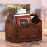 Leather and wood magazine holder, 'Colonial Reader' - Colonial Leather and Wood Magazine Holder from Peru