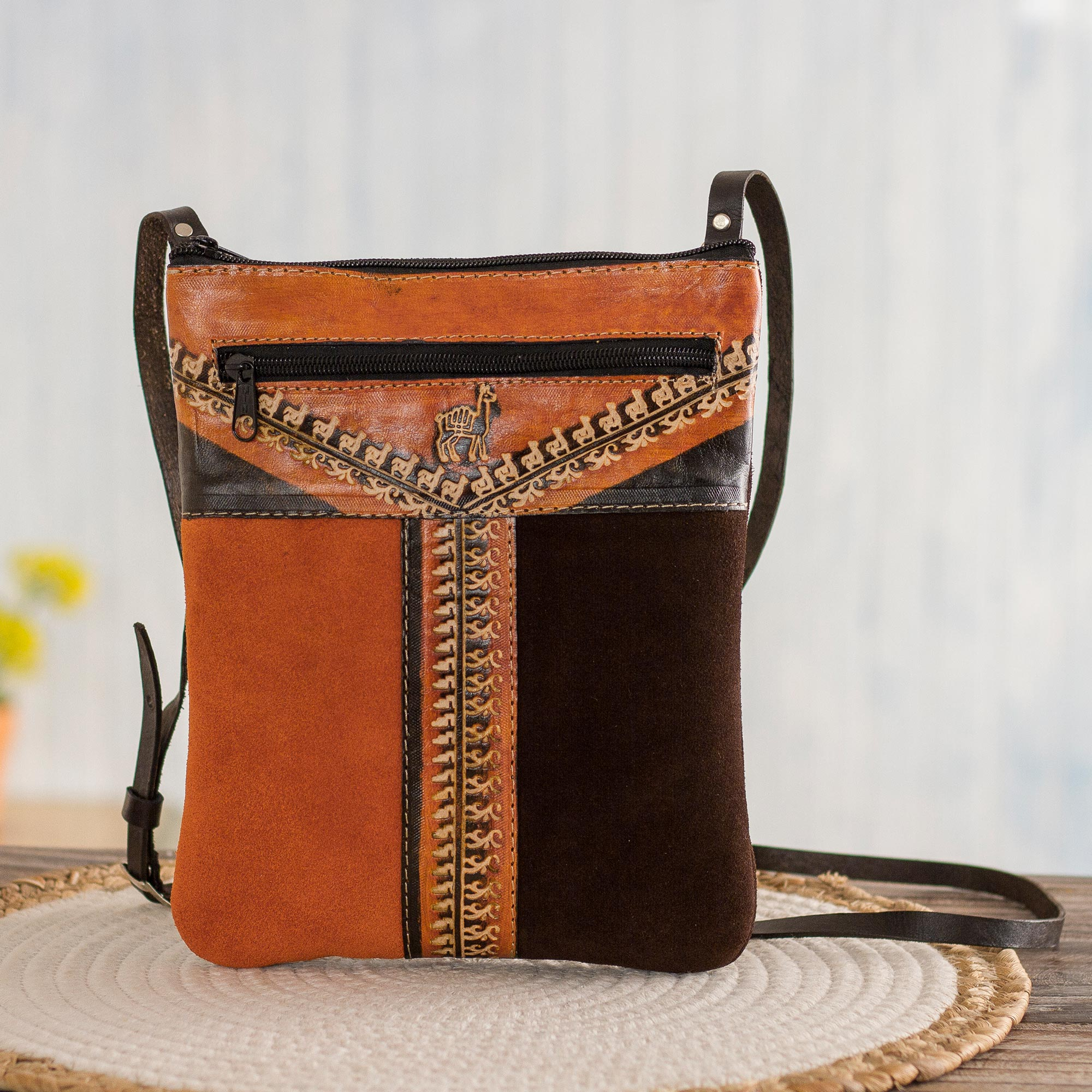 UNICEF Market | Llama Pattern Leather Accented Suede Sling in Brown ...