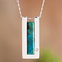 Modern Chrysocolla Pendant Necklace Crafted in Peru,'Contemporary Minimalist'