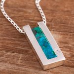 Chrysocolla pendant necklace, 'Contemporary Minimalist' - Modern Chrysocolla Pendant Necklace Crafted in Peru
