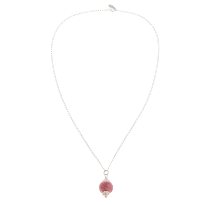 Rhodonite pendant necklace, 'Fantastic Pendulum' - Natural Rhodonite Pendant Necklace from Peru