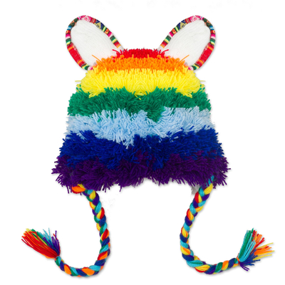 Gorro tejido a mano - Sombrero de llama arcoíris tejido a mano en Perú
