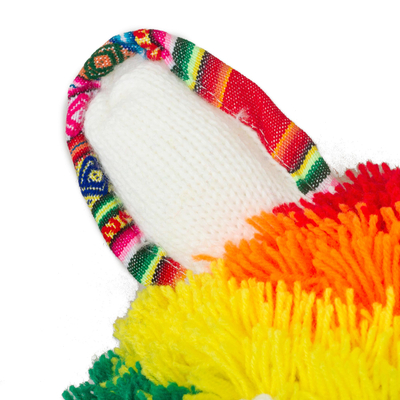 Gorro tejido a mano - Sombrero de llama arcoíris tejido a mano en Perú