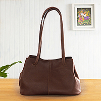 Leather shoulder bag, 'Stylish in Brown'