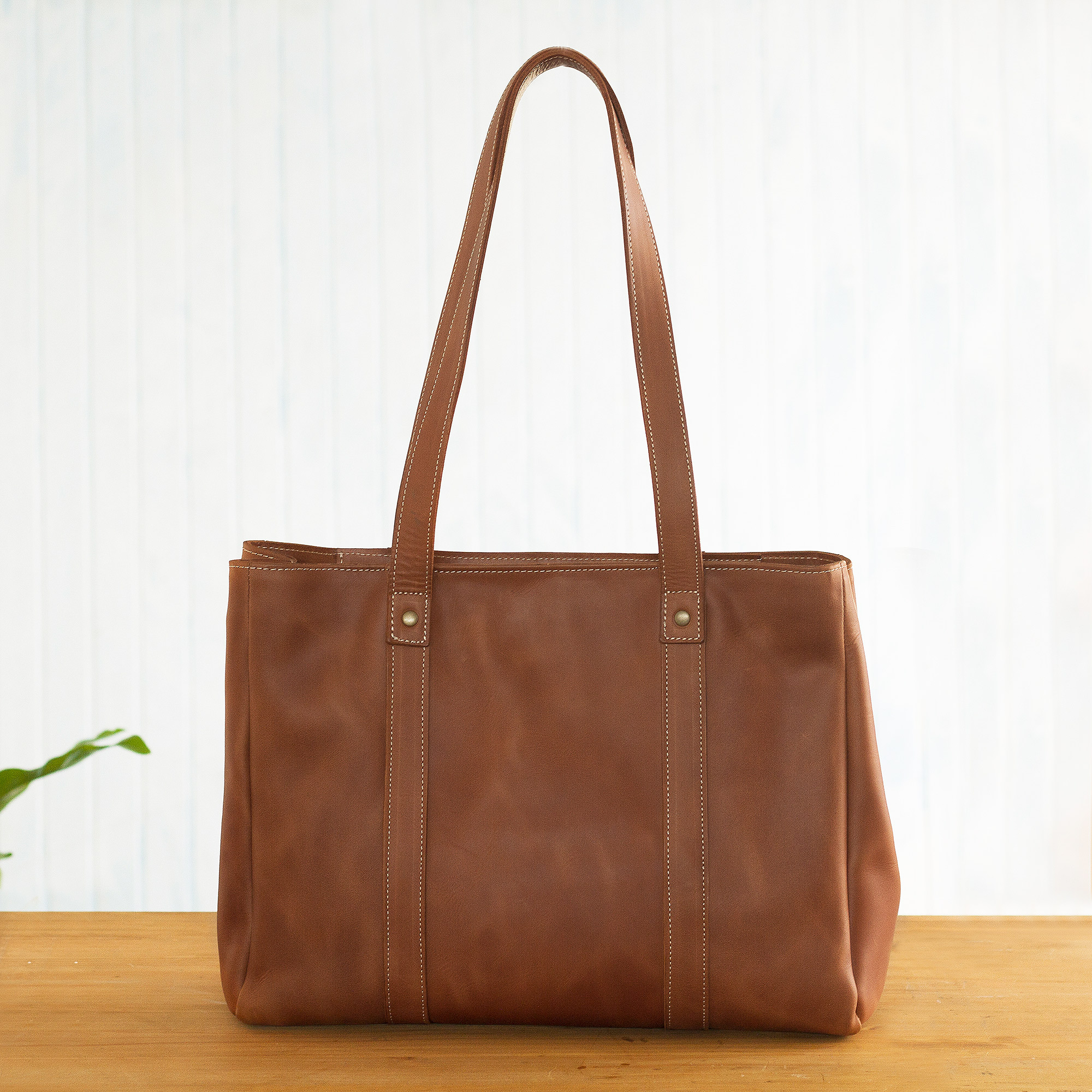 handmade leather tote bag