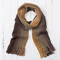Men's 100% alpaca scarf, 'Cliffside Stripes' - Shades of Brown and Sage Green 100% Alpaca Knit Scarf