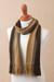 Men's 100% alpaca scarf, 'Cliffside Stripes' - Shades of Brown and Sage Green 100% Alpaca Knit Scarf (image 2c) thumbail