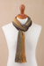Men's 100% alpaca scarf, 'Cliffside Stripes' - Shades of Brown and Sage Green 100% Alpaca Knit Scarf (image 2d) thumbail